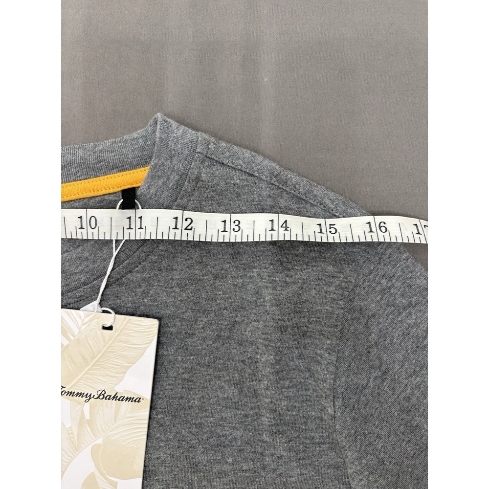 TOMMY BAHAMA Men's Short Sleeved Crew Neck Top Gray Orange Accent Logo Size S - Picture 6 of 12